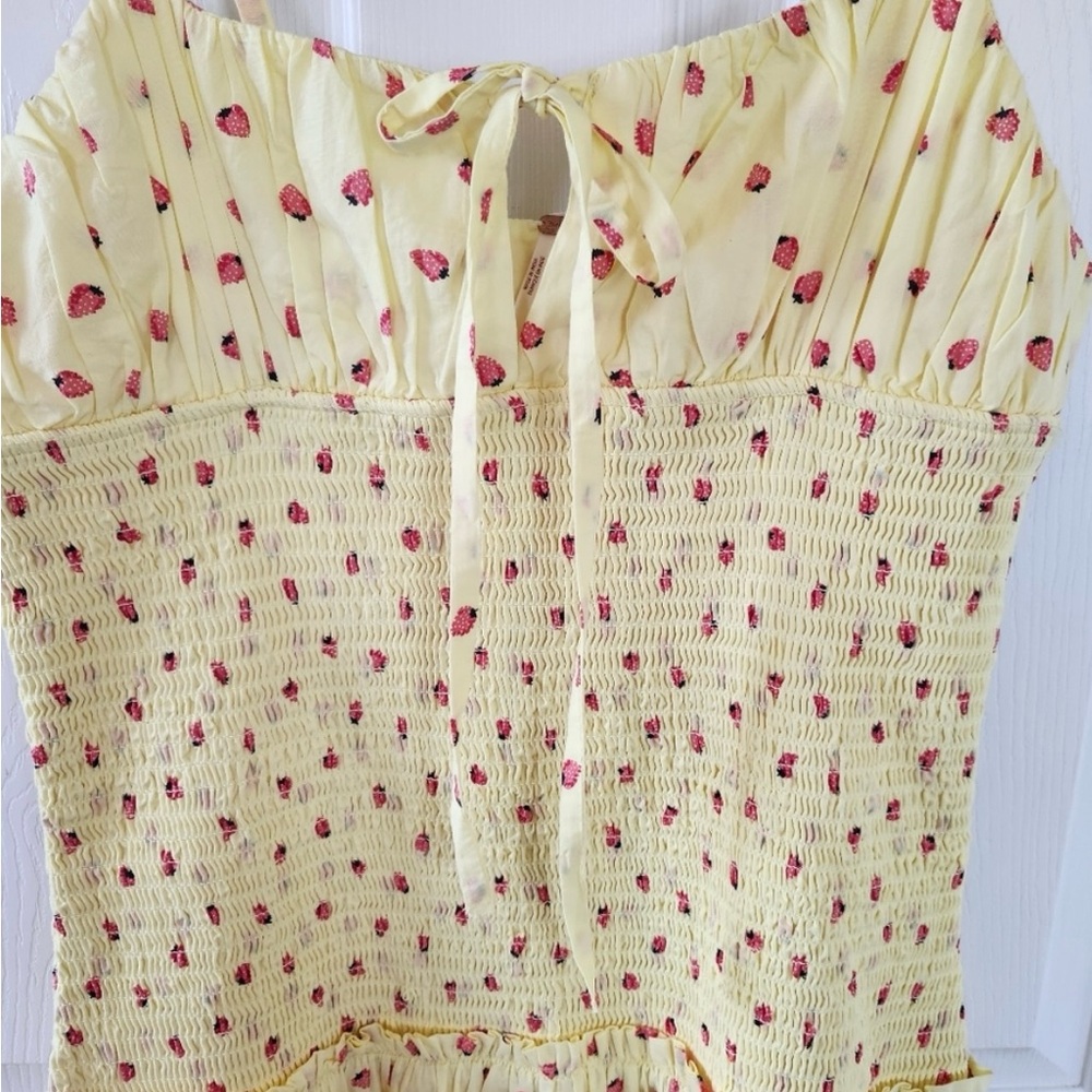 Free People Yellow Maxi Dress with strawberries Print - Picture 3 of 4